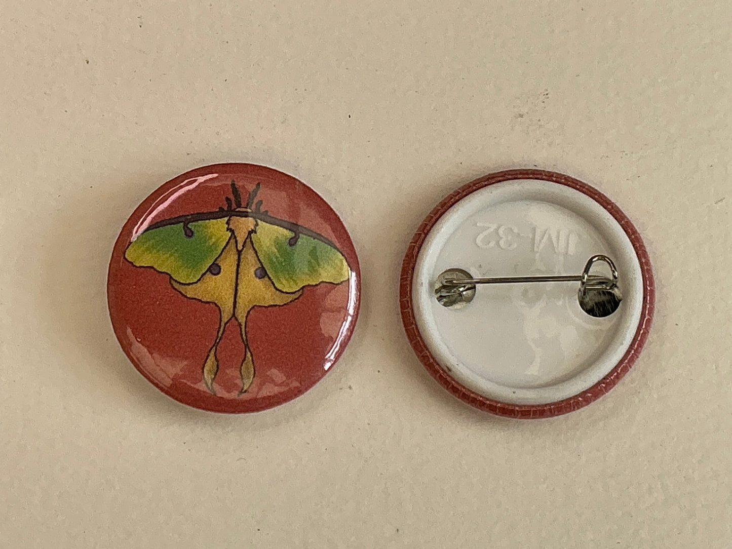 Lunar moth button badge pin